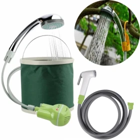 Rechargeable Camping Shattaf For Travel With Bucket - green